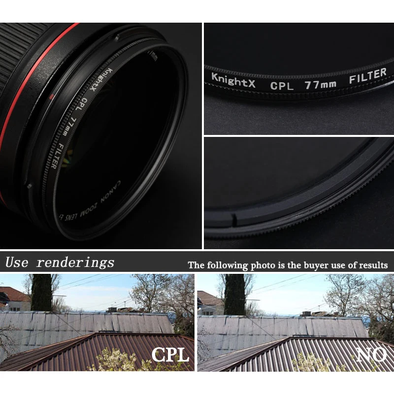 KnightX CPL Filter Circular Polarizing 49mm 52mm 55mm 58mm 67mm 72mm 77mm for Nikon Canon Sony Fujifim Olympus Camera Lens