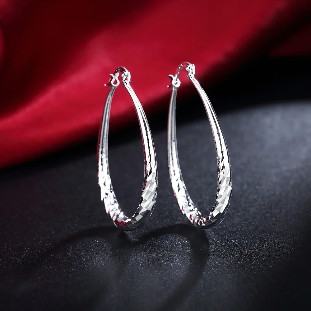 Fine 18K gold plated 925 Sterling Silver oval Rope 4.4cm hoop earrings for woman Fashion party Jewelry Wedding Christmas Gifts