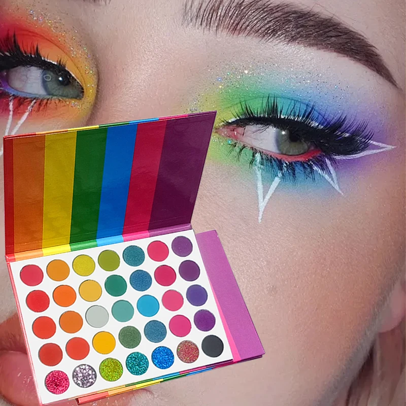 35-Farben-Regenbogen-Lidschatten-Palette, matt, schimmernde Oberflächen, hoch, mischbares, langanhaltendes Augen-Make-up, lebendige Farbtöne für Partys
