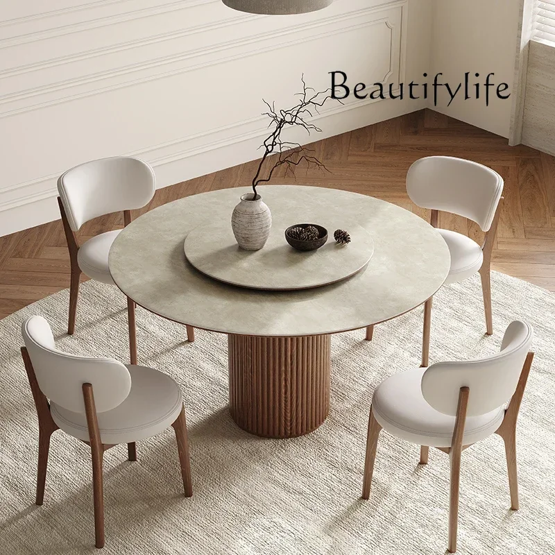 

Nordic solid wood round table dining table wear-resistant and scratch-proof modern simple retro wind rock slab dining table