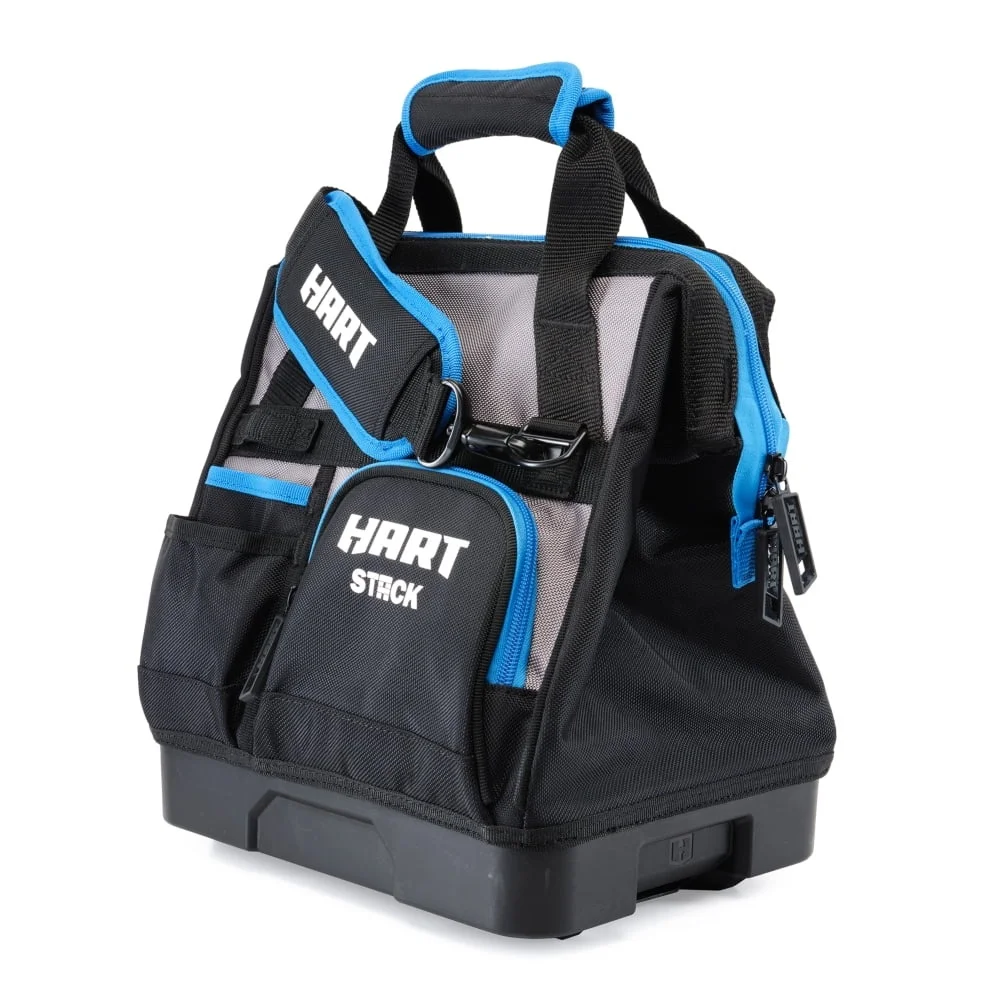 Bolsa de herramientas duradera de fondo duro de 12 pulgadas, resistente al agua, 30 bolsillos, cremalleras dobles, asas acolchadas, almacenamiento multiusos