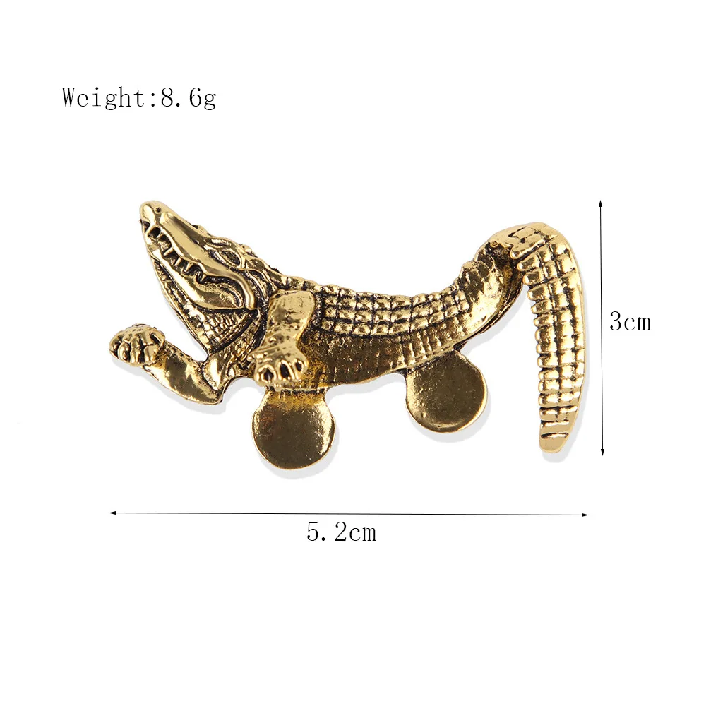 Fashion Zinc Alloy Vintage Crocodile Tiger Shaped Engraved Animal Brooches Men's Suit Lapel Pin Classic Formal Accessory Pins view 5