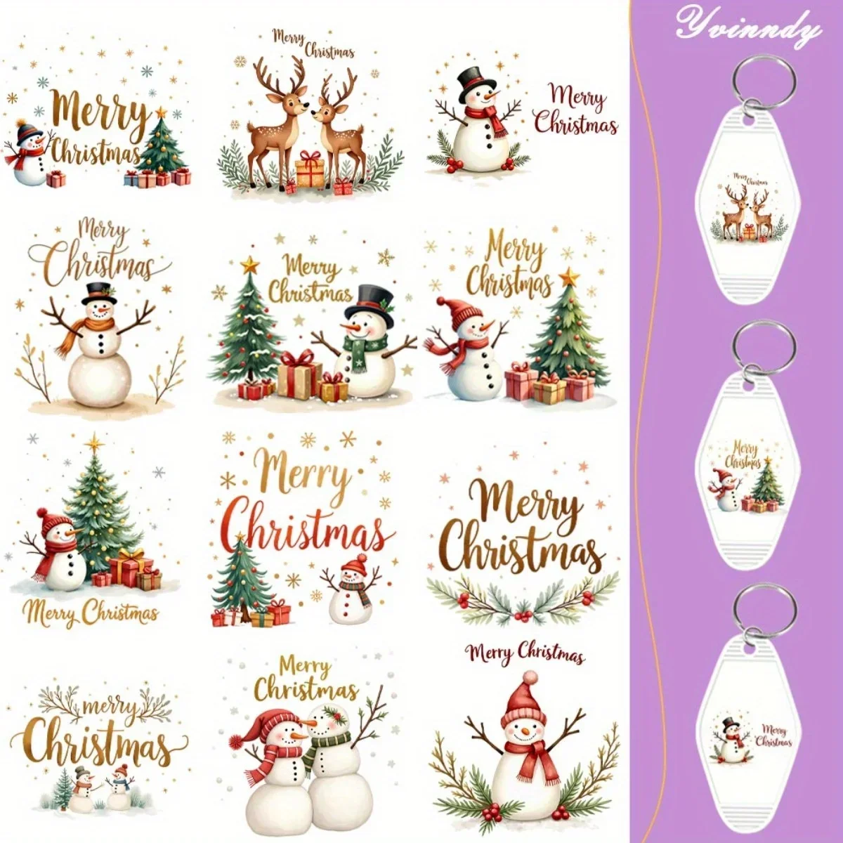 60 Stück/Set UV DTF Weihnachts-Schneemann UV DTF Verpackungs-Transferpapier Wasserdichtes Schlüsselanhänger-Transferpapier für Hotel-Schlüsselanhänger – Detail 1