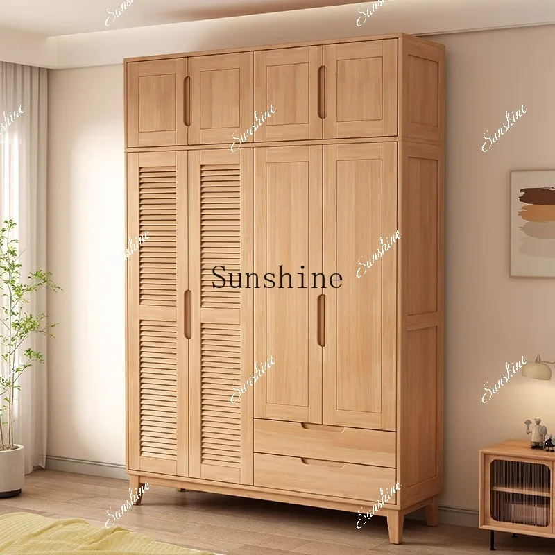 Nordic style solid wood wardrobe log economical small wardrobe finished product  FT
