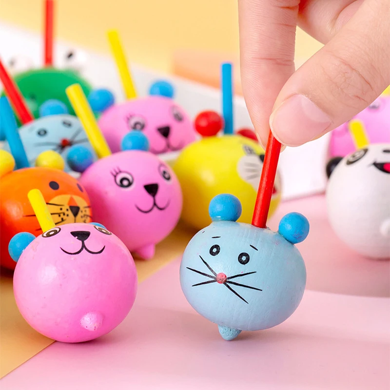 

5Pcs Funny Kids Desktop Spinning Top Kids Toy Gift Cartoon Cute Animal Wooden Gyro Toys For Children Birthday Party Favors