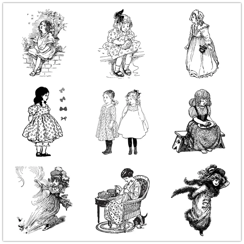 2022 New 8x10 Retro Children Birthday Party Christmas Clear Stamps Girls Stamps Card Crafts No Metal Cutting Dies Scrapbooking