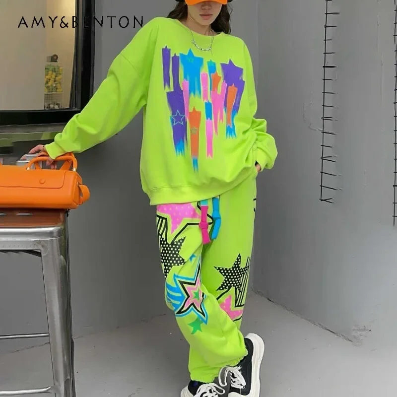 

Oversized Loose Leisure Sports Suit Women's Fashionable Stylish Younger sweatshirts Pullovers And Long Trousers Two-Piece Sets