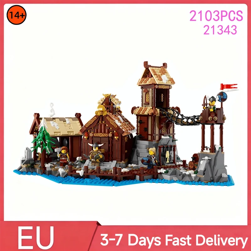 2103 pièces de blocs de construction du village viking, modèle de construction, jouet en briques compatible avec le set 21343, cadeau d'anniversaire ou de Noël pour adultes