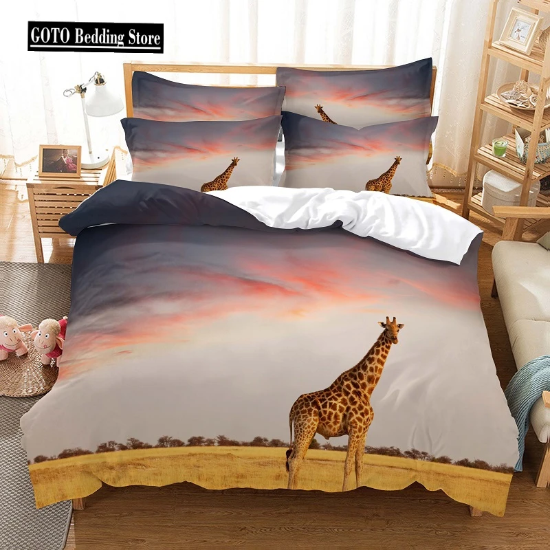 

3d Giraffe Deer Bedclothes Cotton Bedding Set Adults Duvet Cover Sets Twin Full Queen King Bedroom Quilt cover Housse De Couette