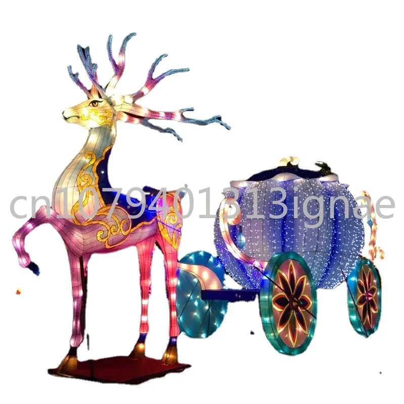 Christmas deer-cart lanterns large-scale Lantern Festival Buddha Temple scenic spot never sleeps city lanterns Zigong Lantern