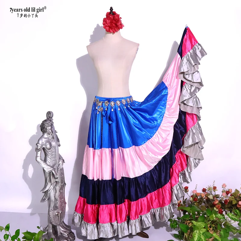 Belly Dancing Tribal Ruffle Flamenco 720 Degrees Satin 25 Yard 4 Tiered Skirt Gypsy Skir 9EX58