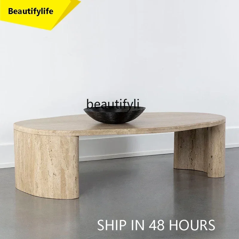 A53 Natural travertine coffee table household small apartment living room sofa coffee table light luxury wabi sabi wind coffee t