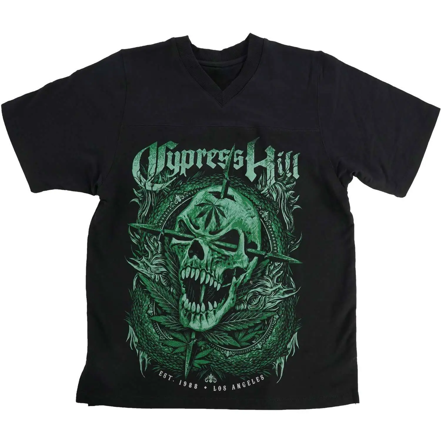 

Men's Cypress Hill Est 1988 Green Skull Footbal Jersey Small Black