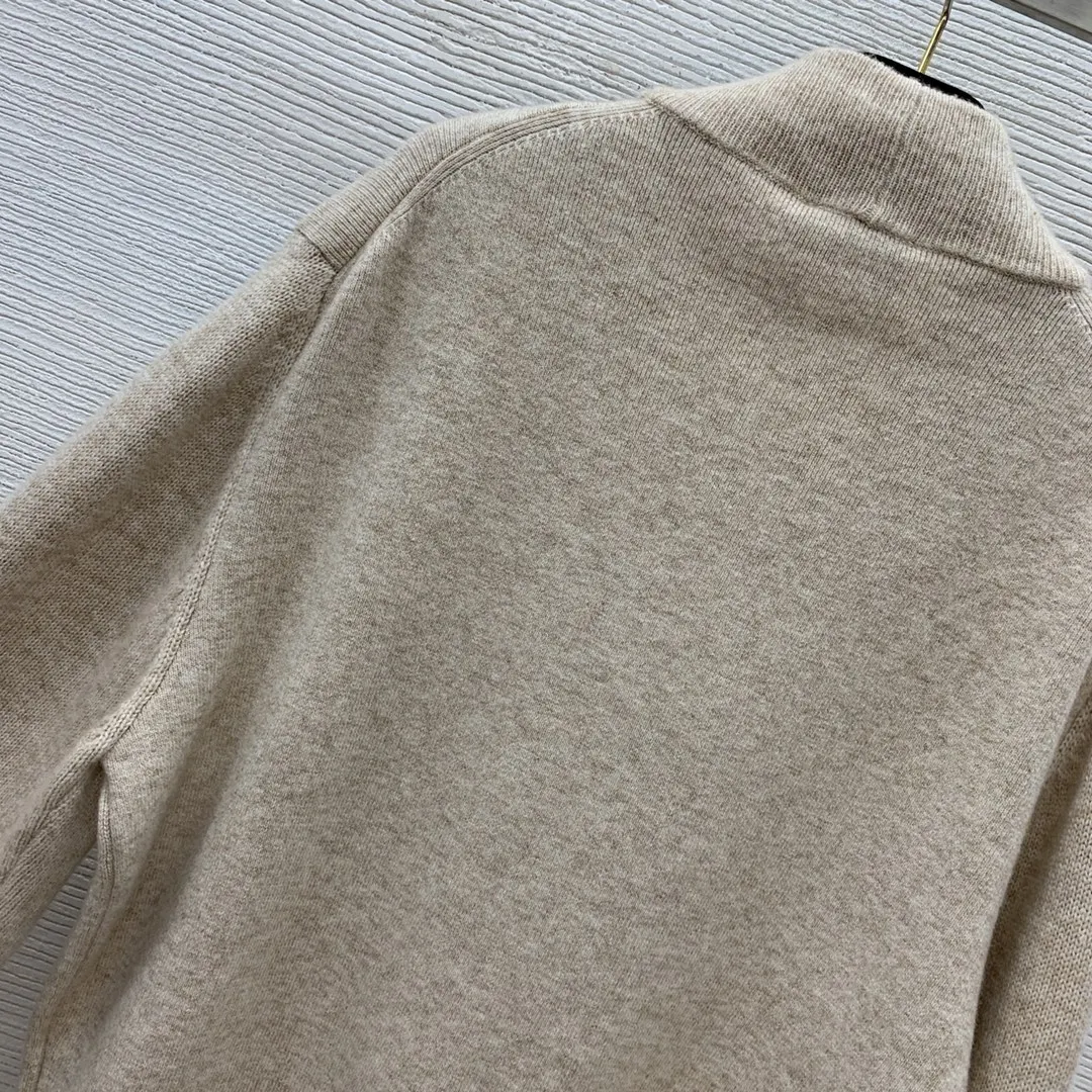 High end boutique custom wool cashmere blended yarn fabric, letter logo tie collar, loose and versatile pullover sweater top