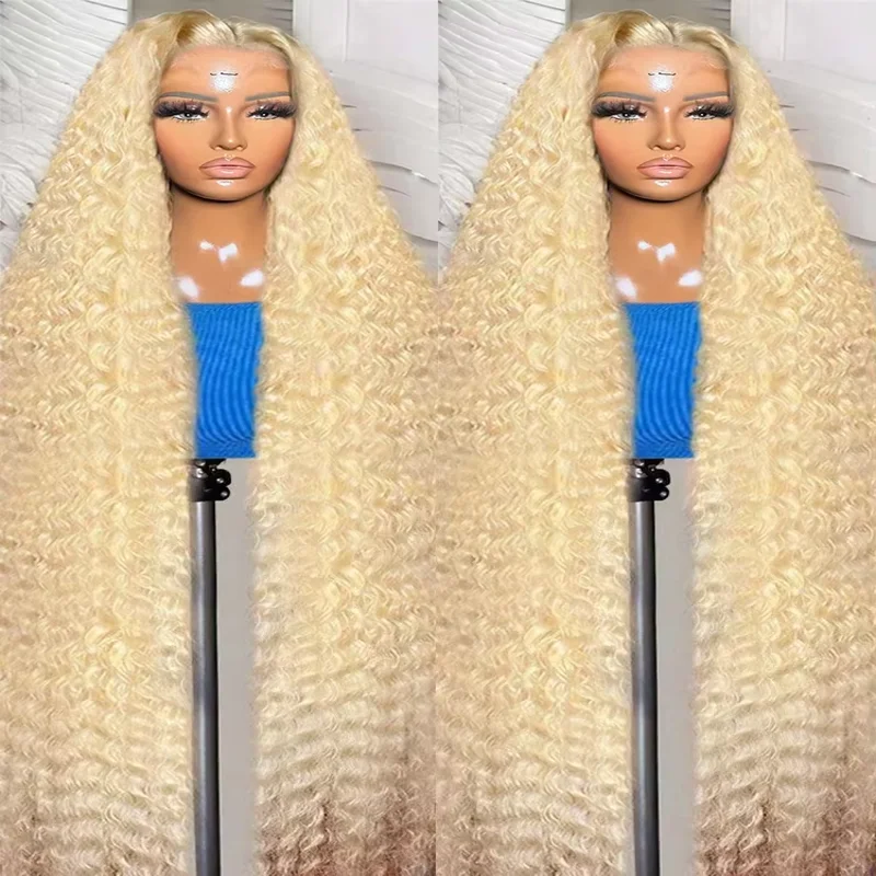 

613 Deep Wave Frontal Wig 13X6 30Inch Color Blonde Water Wave HD Transparent Lace Frontal Wig 200 Density Curly Human Hair Wigs