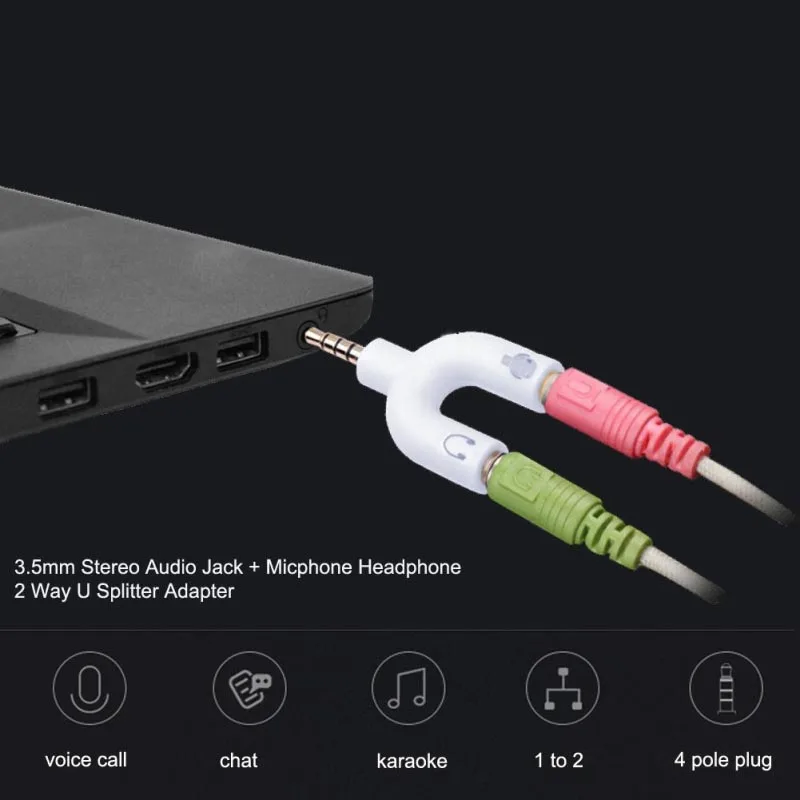 3.5mm Splitter Stereo U-shape Earphone Connector Converter Audio Mic Jack Plug Adapter For Mobile Phone Tablet PC MP3 MP4 Player