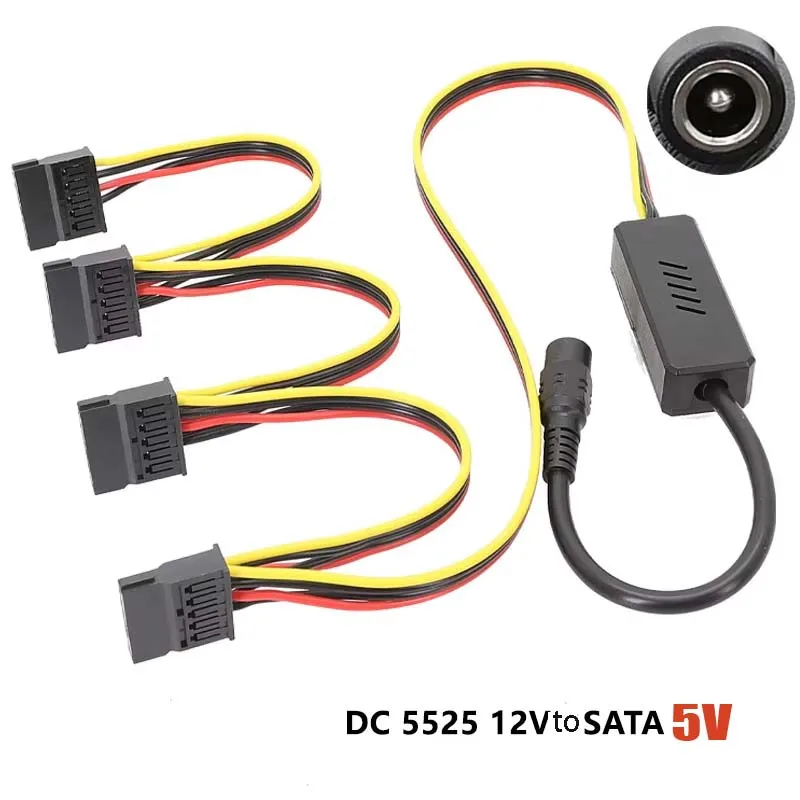 DC-zu-SATA-Konverterkabel, HDD-Stromkabel, 1 DC 5525 zu 1 2 3 4 SATA-Kabel-Splitter, 5.5X2.5 DC 12V zu großem 4-Pin-Sata 5V-Adapter – Detail 3