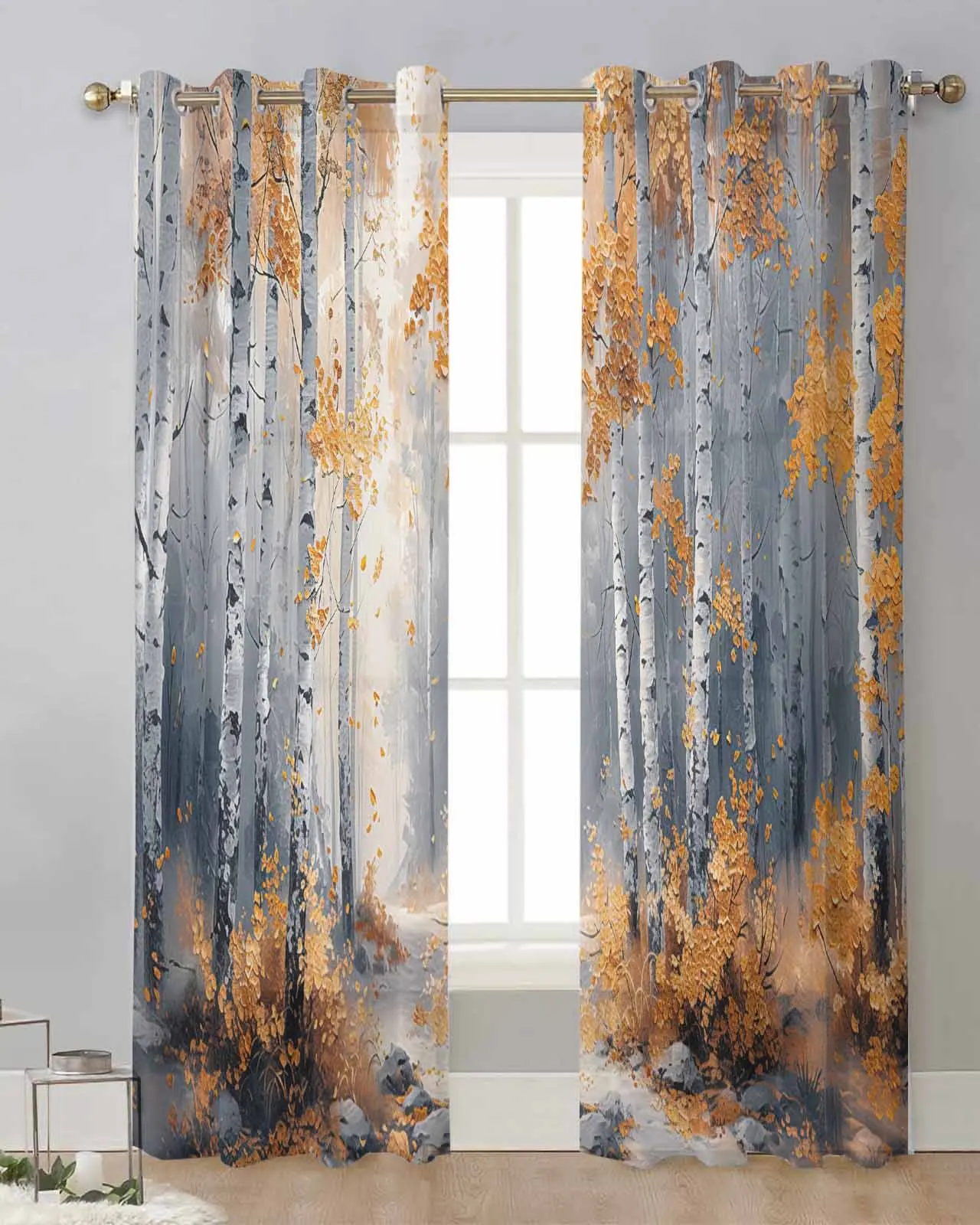 Impressionism Of Oil Painting Forest Plants Modern Tulle Curtains Voile Drapes Sheer Window Curtains Bedroom Accessories