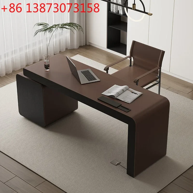 Italian minimalist light luxury modern living room home study high-end saddle leather computer desk