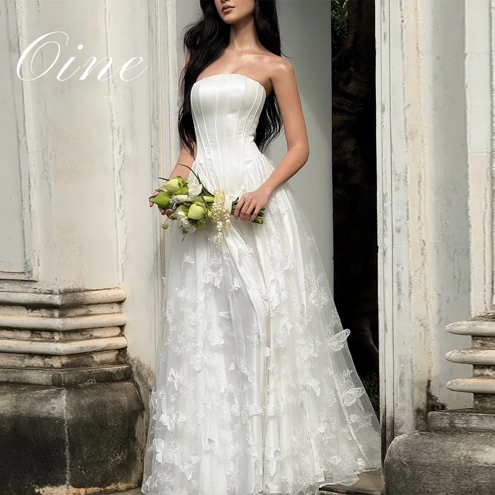 Oine 2026 lvory Tulle Evening Dress Strapless A Line Appliques Prom Party Gowns Side Slit Women Elegant Forma Dresses Customized