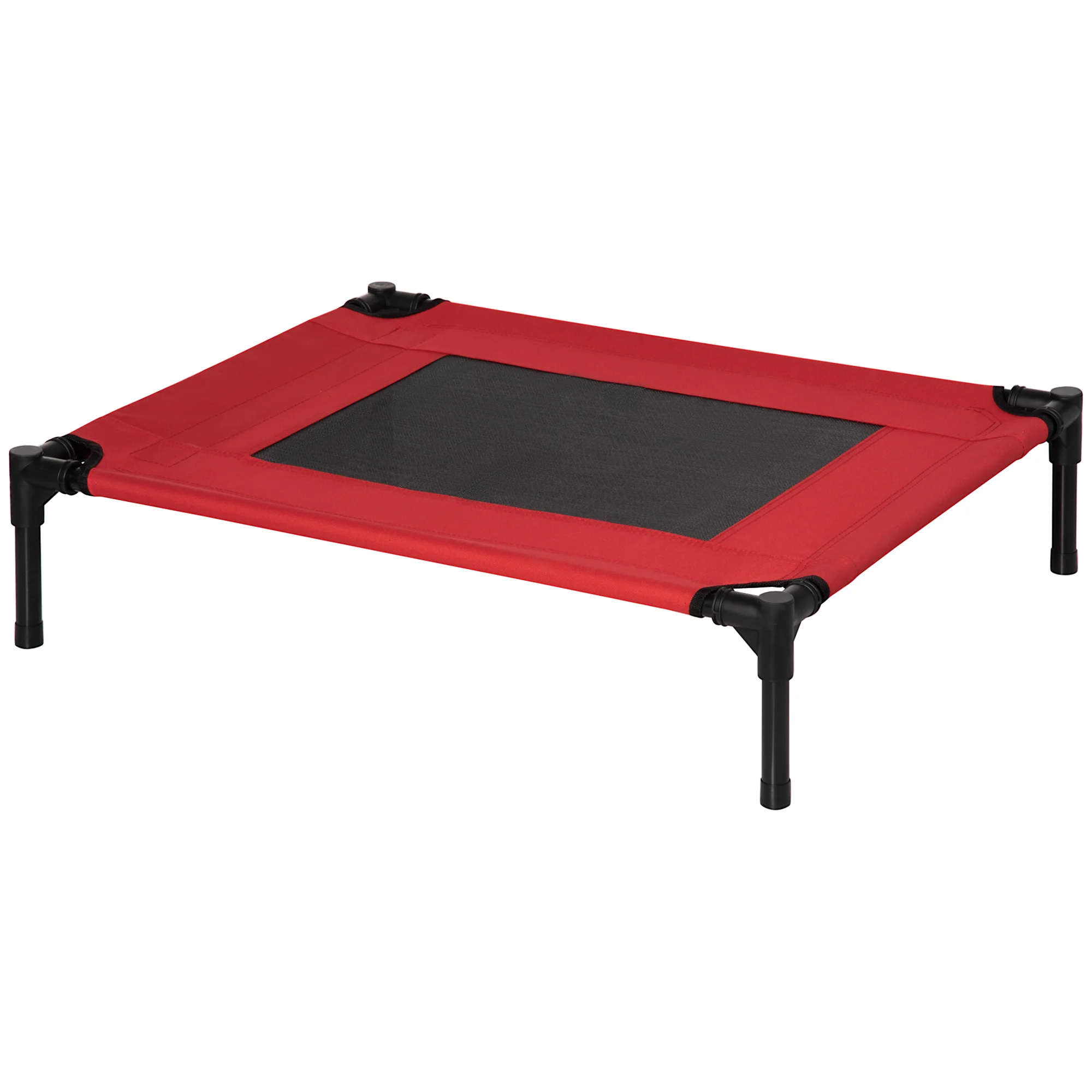 Lit surélevé pour chiens chats animaux de compagnie tissu oxford textilène micro-perforé 76 x 61 x 18 cm rouge et noir