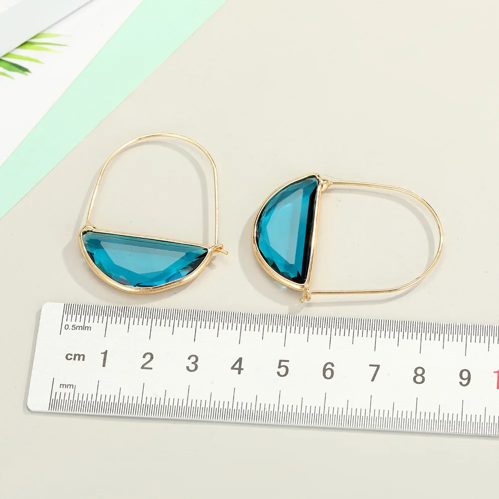 Pendant Green Crystal Semi Circle Earrings Jewelry Decoration Glass Half Round Earrings Glass Retro