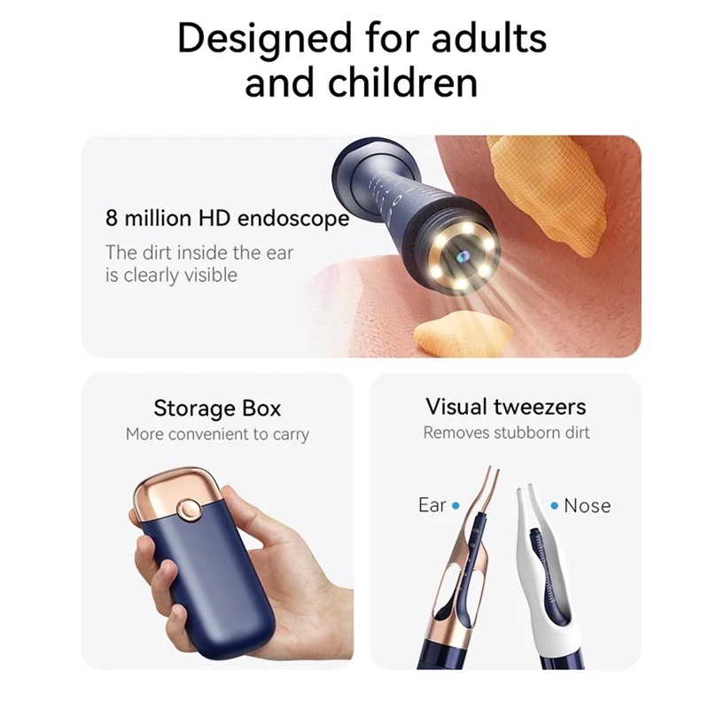 A01V-multifuncional visual ferramenta de limpeza de ouvido inteligente visual limpador de cera de ouvido com câmera 800w hd visual endoscópio de cera de ouvido