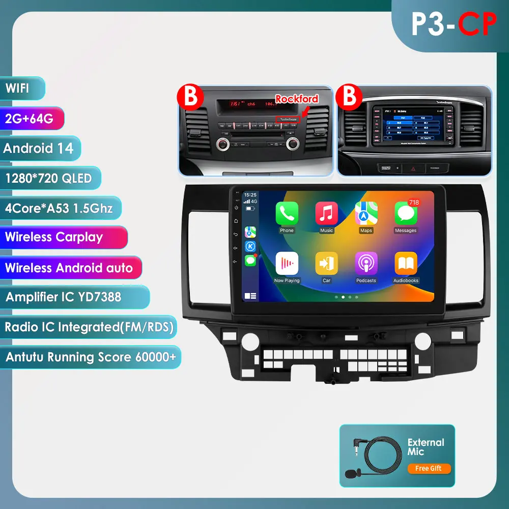 Hizpo Auto Intelligent Systemen Carplay Android Autoradio voor Mitsubishi Lancer 2007-2012 Multimedia Video Speler WIFI 8Core 6115