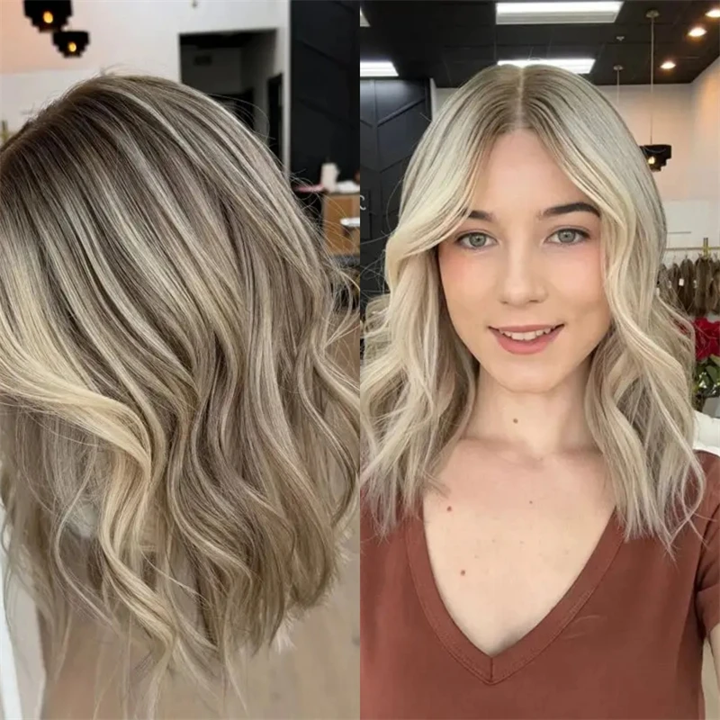 

Loose Wavy Natural Blonde Lace Front Wig Synthetic for Women Ash Brown Mixed Blonde Glueless Heat Resistant Fiber Hair