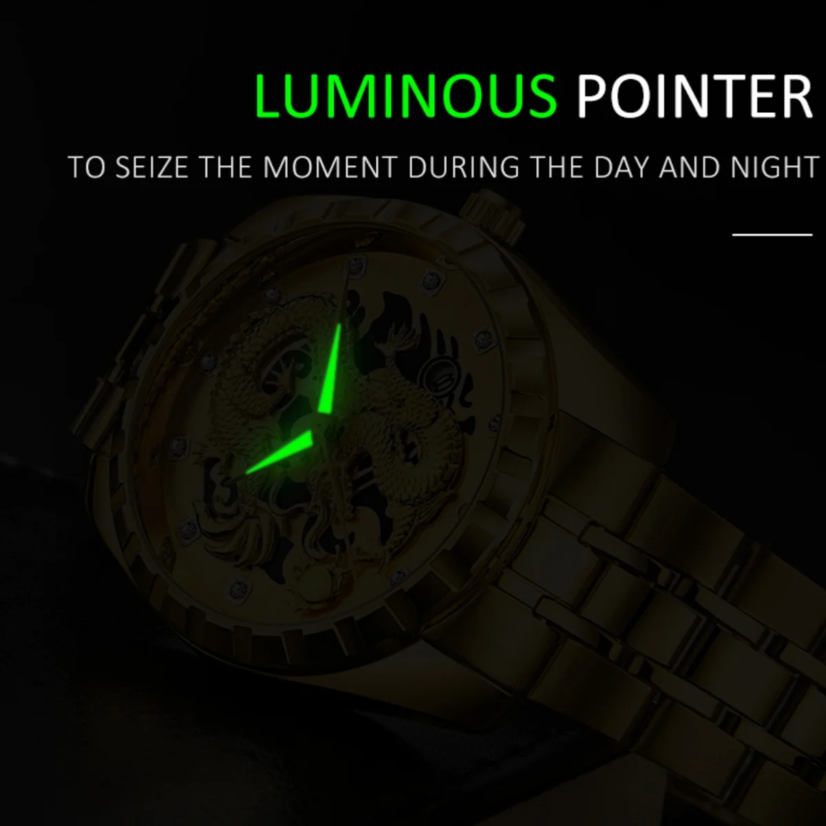 Gold Dragon Long WLISTH Business Men Analog Quartz Watch Fashion Stainless Steel Date Display Luminous Wristwatches Gift Box