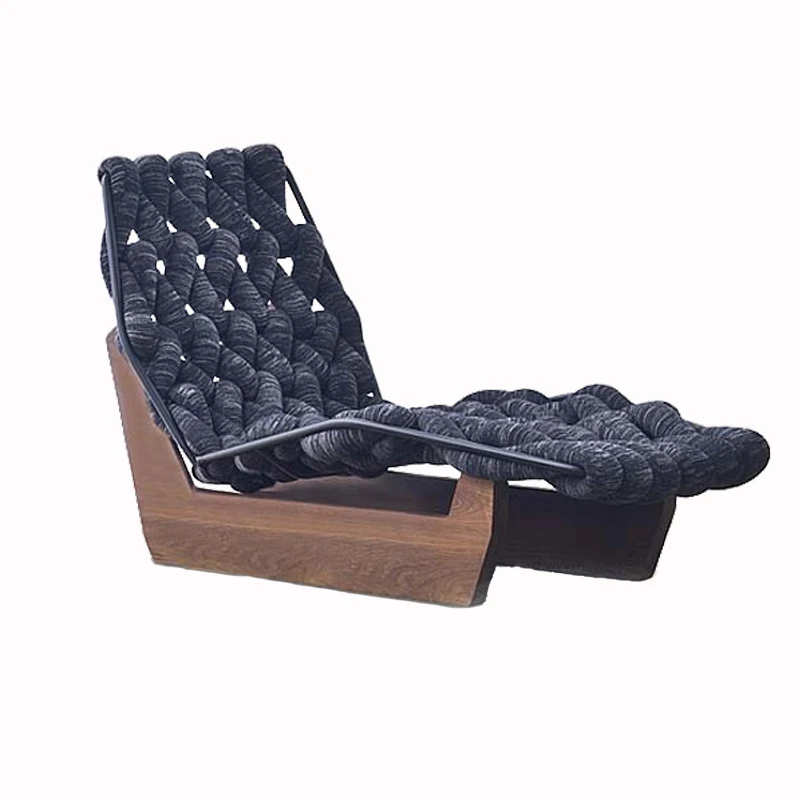 

Outdoor indoor courtyard rattan chair sofa solid wood teak recliner