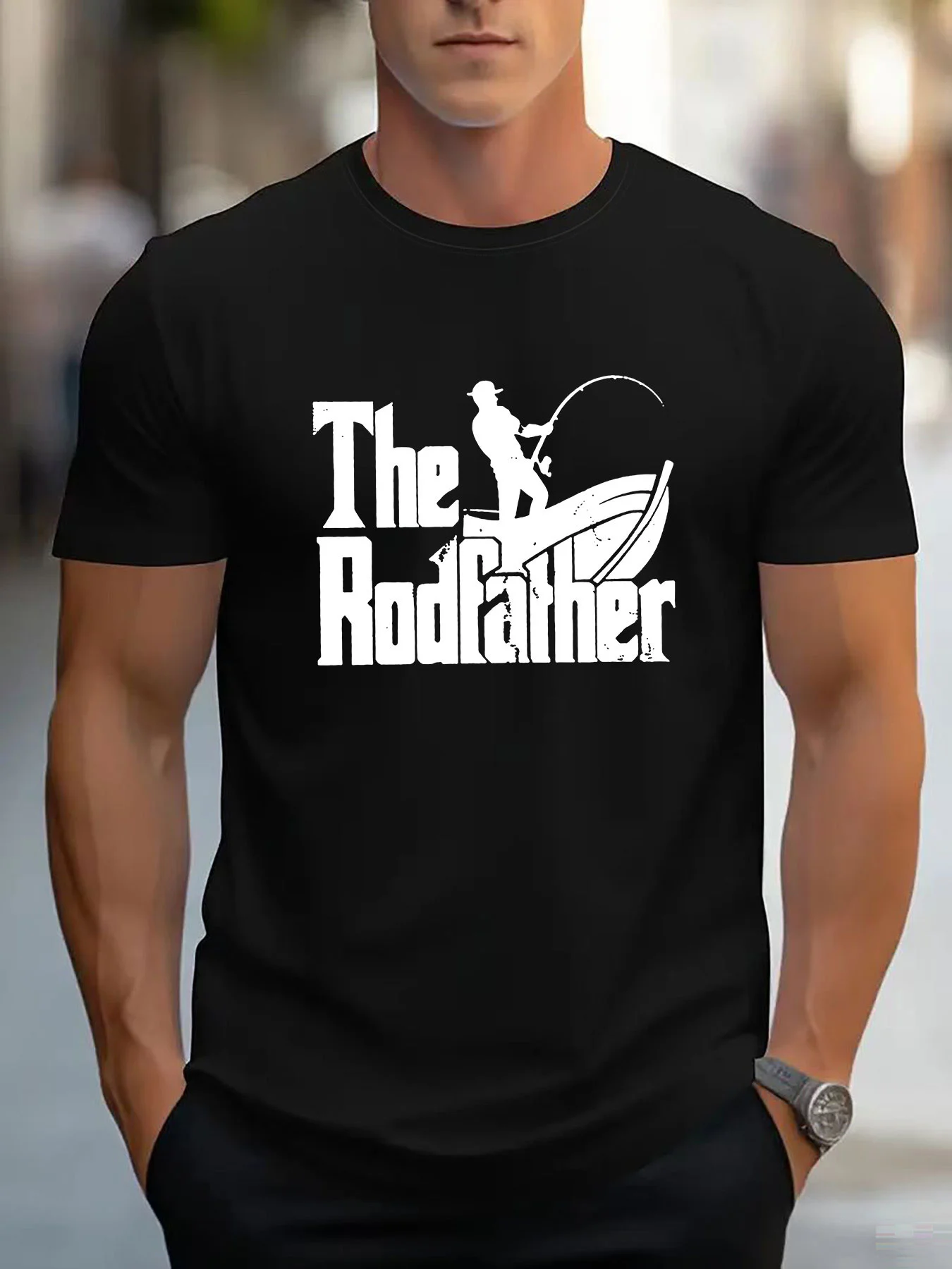 

Мужская футболка с рисунком The Rodfather — повседневная смесь хлопка, круглый вырез,