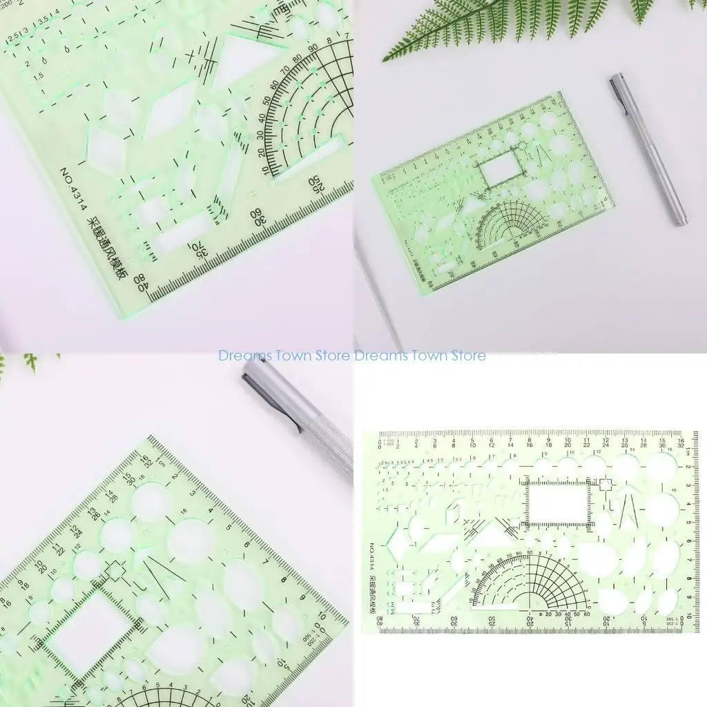 HX6A Rectangle Circle Shape Geometric Drawing Tool Template Ruler Student Stationery