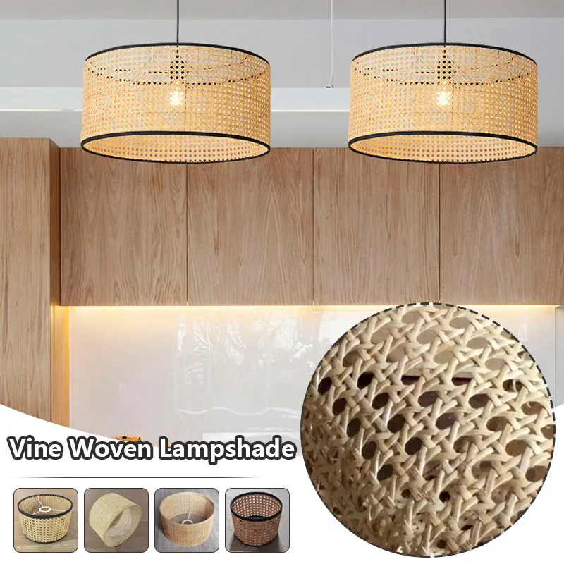 1X Rattan Lampshade Chandelier Woven Retro Handmade Restaurant Hanging Cover Plaid Woven Lamp Shade Hexagonal Grid for Home