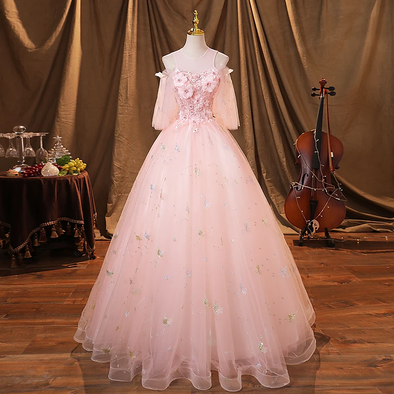 2023 New Sweet Pink Quinceanera Vestidos Com Petticoat Grátis Beautiful Flower Princess Ball Gown 5 Cores Plus Size Party Dress