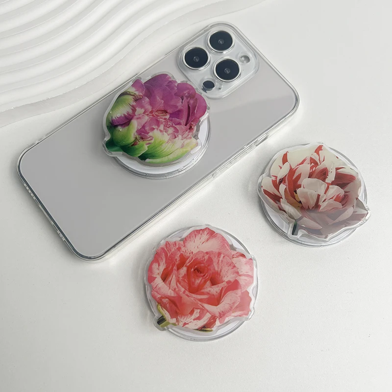 Elegante suporte de telefone acrílico de lótus soquete magnético aperto suporte de telefone para magsafe iphone mac samsung anel seguro expansão de dedo