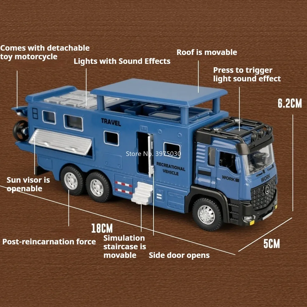 1:43 Maßstab Offroad-Truck Camping-Wohnmobil Automodell Spielzeug mit Öffnenden Türen, Sound- und Lichteffekten, Rückziehfunktion, Legierungs-Druckgussfahrzeug als Geschenk für Kinder – Detail 9