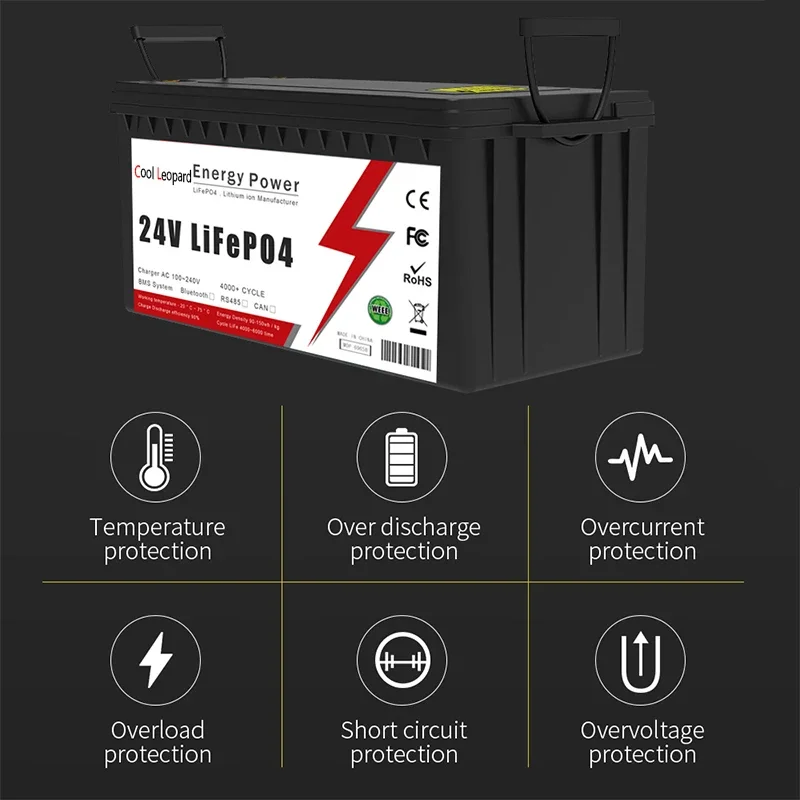 Nuovo pacco batteria 12V 24V 48V 100Ah 200Ah 300Ah LiFePo4 BMS integrato, per batterie solari al litio ferro fosfato per barche RV