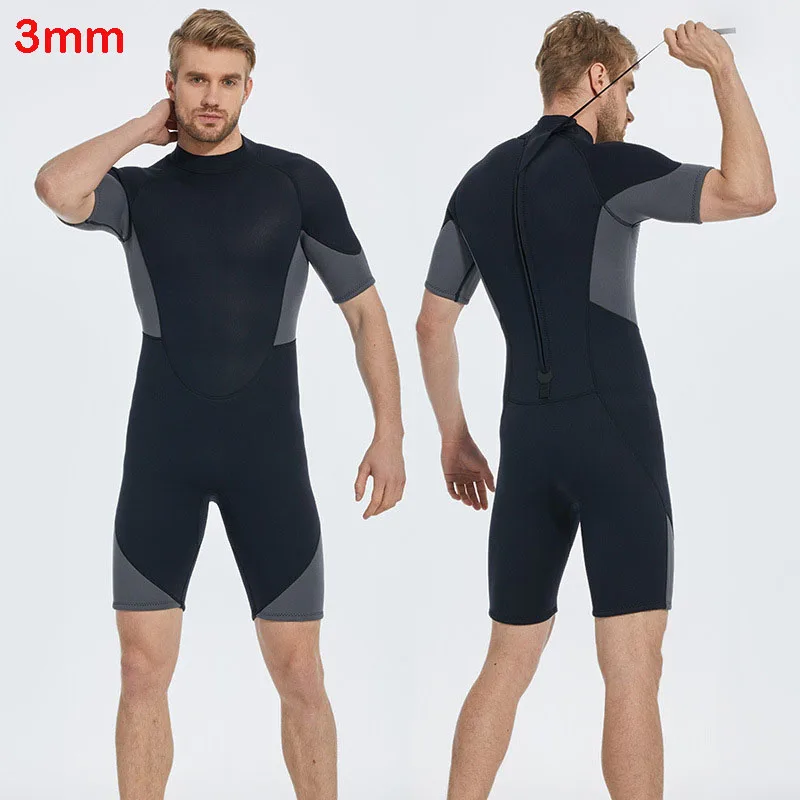 

3mm Men's One-piece Surfing Suit Short Sleeve Neoprene Diving Wetsuit Back Zip Sunscreen Scuba Dive Snorkeling Swimming Clothes