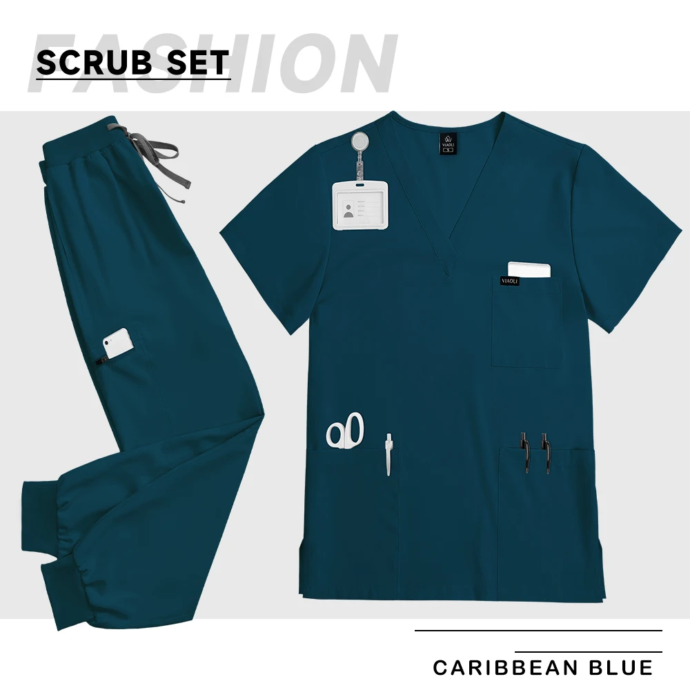 جيوب زي ممرضة الطبيب الطبي الزي الجراحي امرأة الرجال السريري فرك مجموعة الصيدلة ملابس العمل التمريض الدعك السراويل العليا