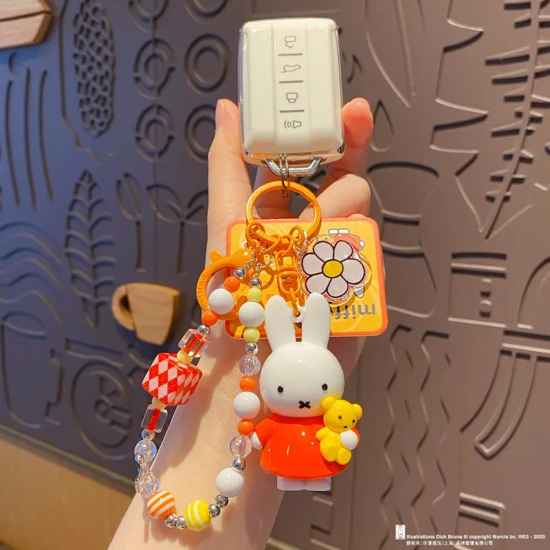 2025 New Kawaii Miffy Rabbit Beaded Keychain Cartoon Boris Backpack Pendant Mobile Chain Children's Creative Festival Gift