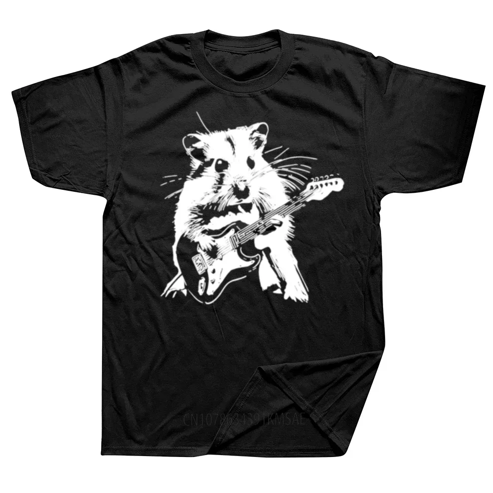 Funny Hamsters Playing Bass Guitar T Shirts Summer Graphic Cotton Streetwear Short Sleeve Animal Gifts T-shirt Mens Clothing