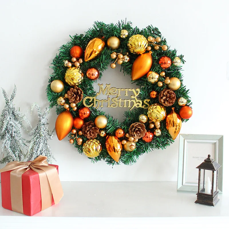 Christmas Decoration Pine Cone Wreath Door Hanging Christmas Ball Wreath Shopping Mall Window Rattan Wall Hanging Decorations