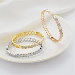New Luxury Stainless Steel Shell Honeycomb Zircon Hollow Bracelet & Bangle For Women Jewelry Birthday Gift