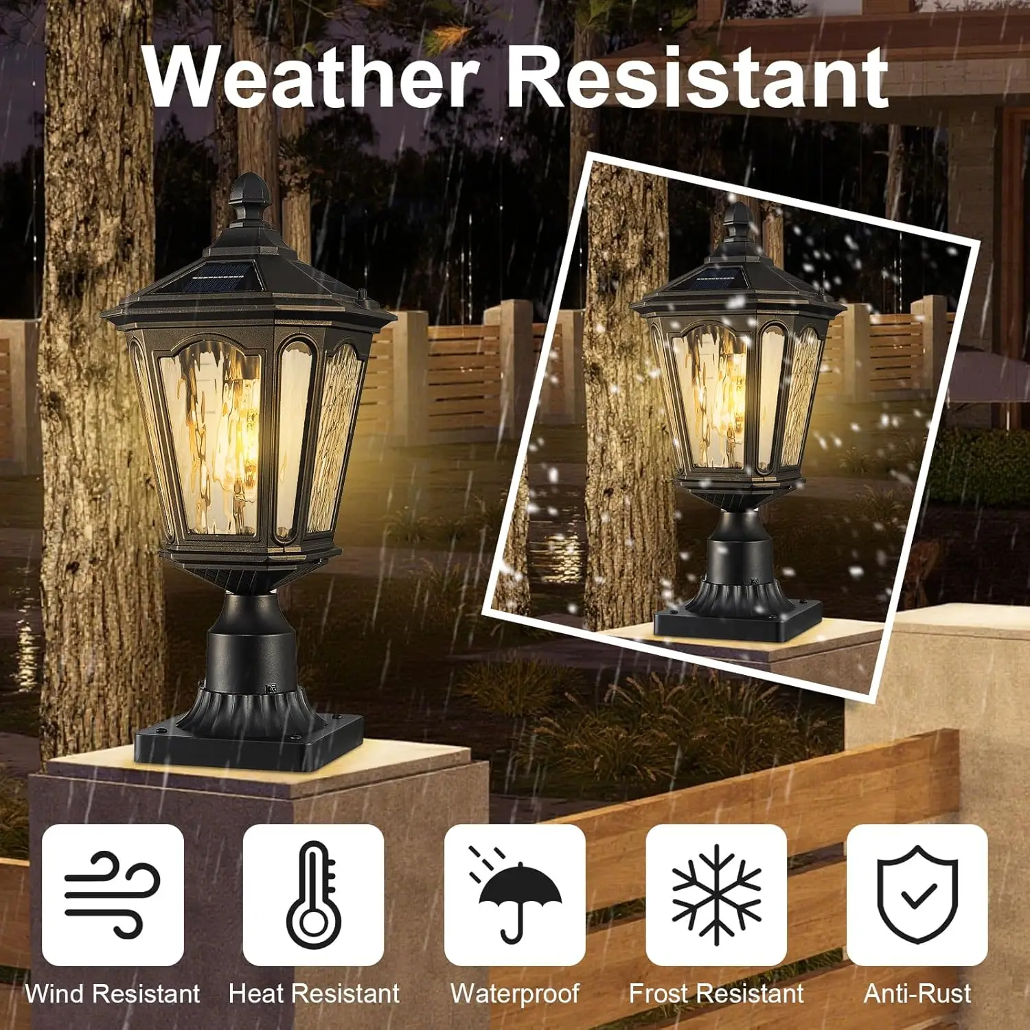 LED 태양광 포스트 라이트, 방수, 황혼에서 새벽까지, 3가지 모드, 리모컨, 야외 파티오 정원 통로