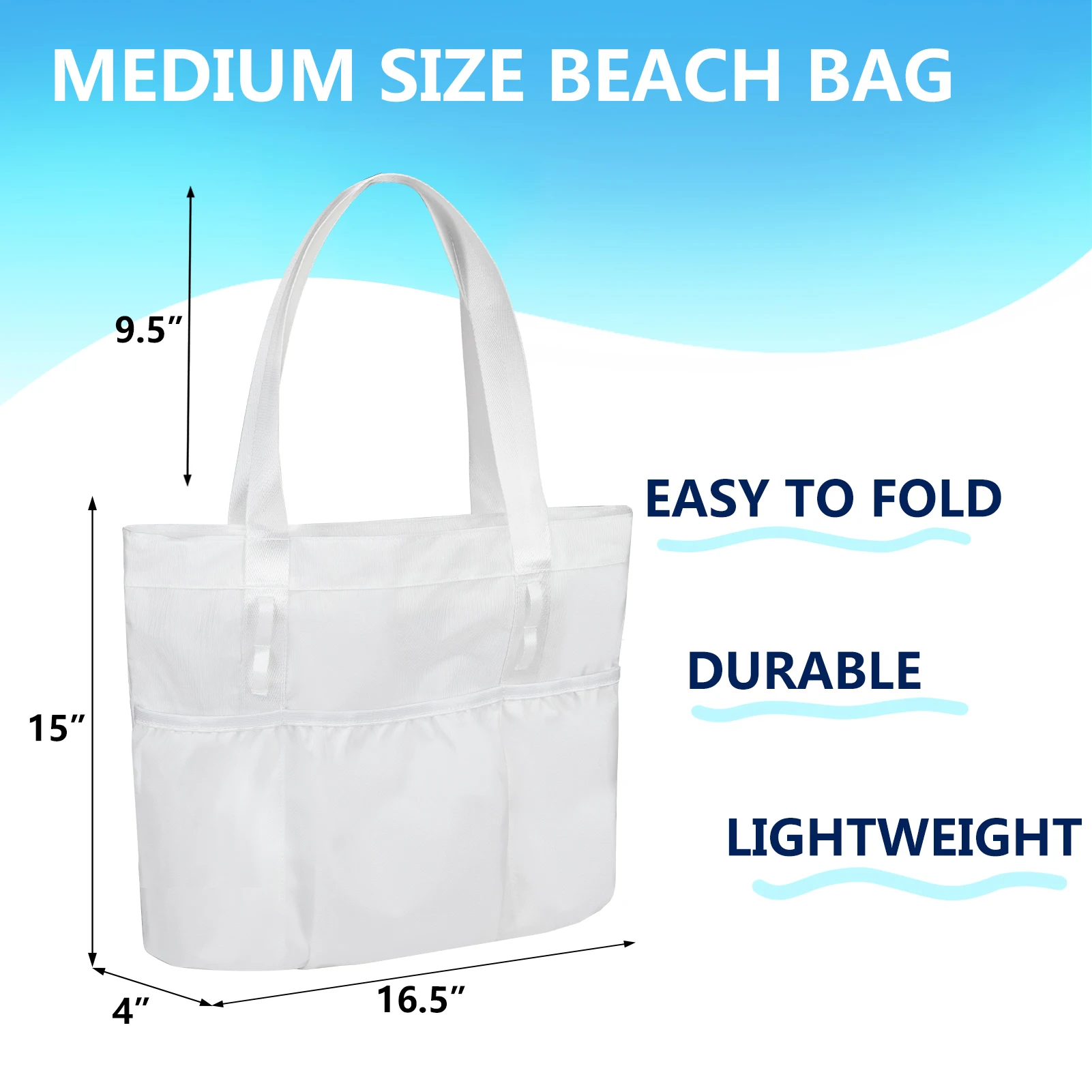 Aosbos Medium Beach Bag for Women Men, Travel Beach Bags Waterproof Sandproof, Lightweight Beach Tote with Multiple Pockets