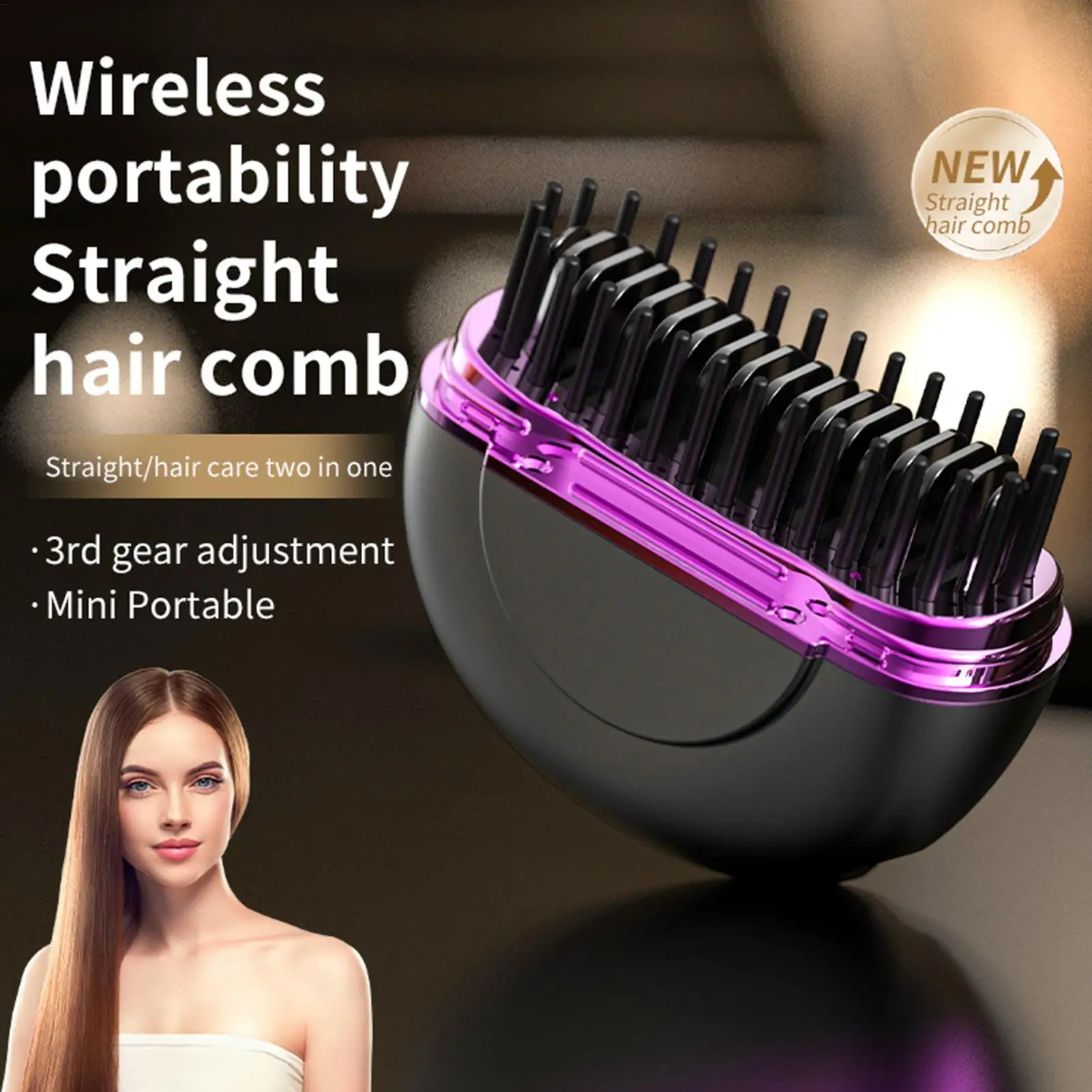 Portable Hair Straightener Cordless Fast Heating Anti-Scald Comb Electric USB Rechargeable 3 Modes Mini Portable Hair