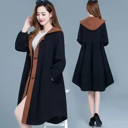 Women Spring Autumn Windbreaker Coat New Middle-aged Mother Fashion Loose Cape Jacket Mid-Long Hood Female Overcoat Outwear 5XL