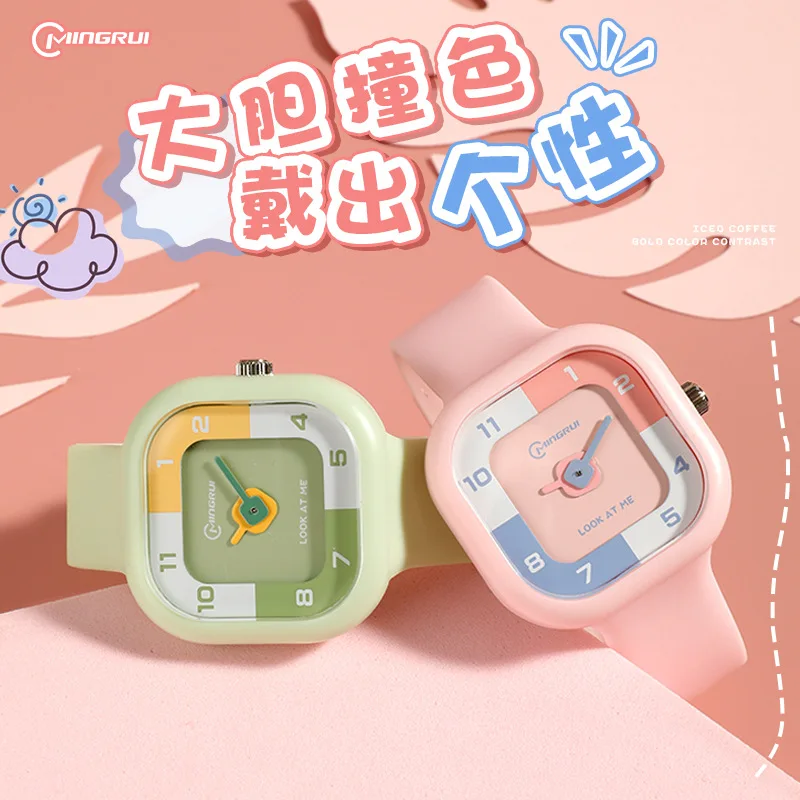 Korean Version Square Dial Design Children's Watch Waterproof Luminous Sports Clock Soft Silicone Watch for Boys and Girls