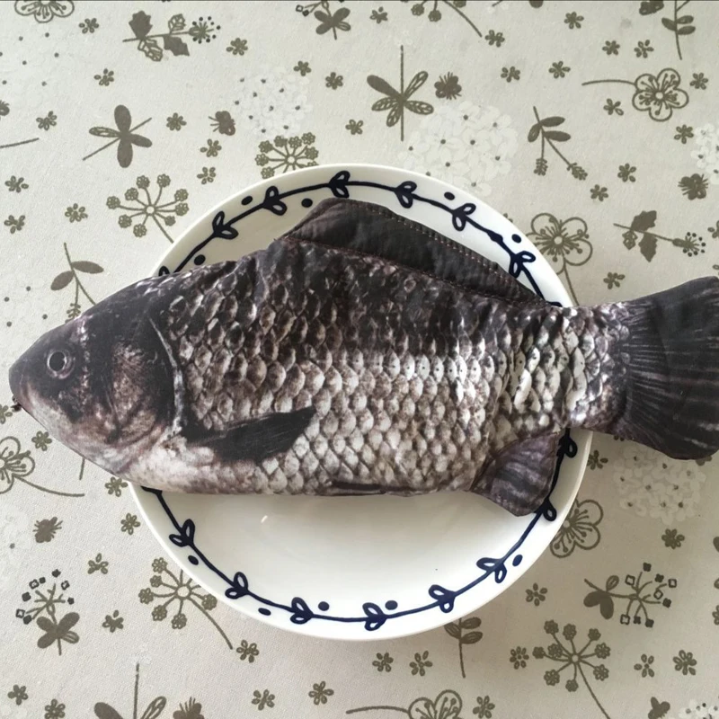 Bolsa de lápices con forma de pez realista, estuche de lápices con cremallera para la espalda al colegio